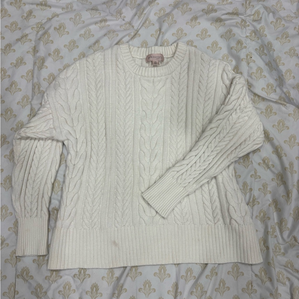 Philosophy Women's White Crewneck Cable Knit Sweater